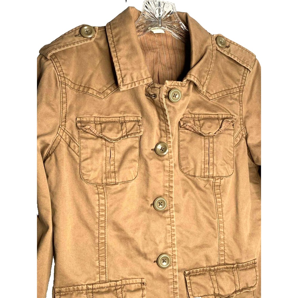 Aeropostale Vintage Womens Y2K Canvas Jacket Tan Utility Military size M Cotton - Picture 2 of 7